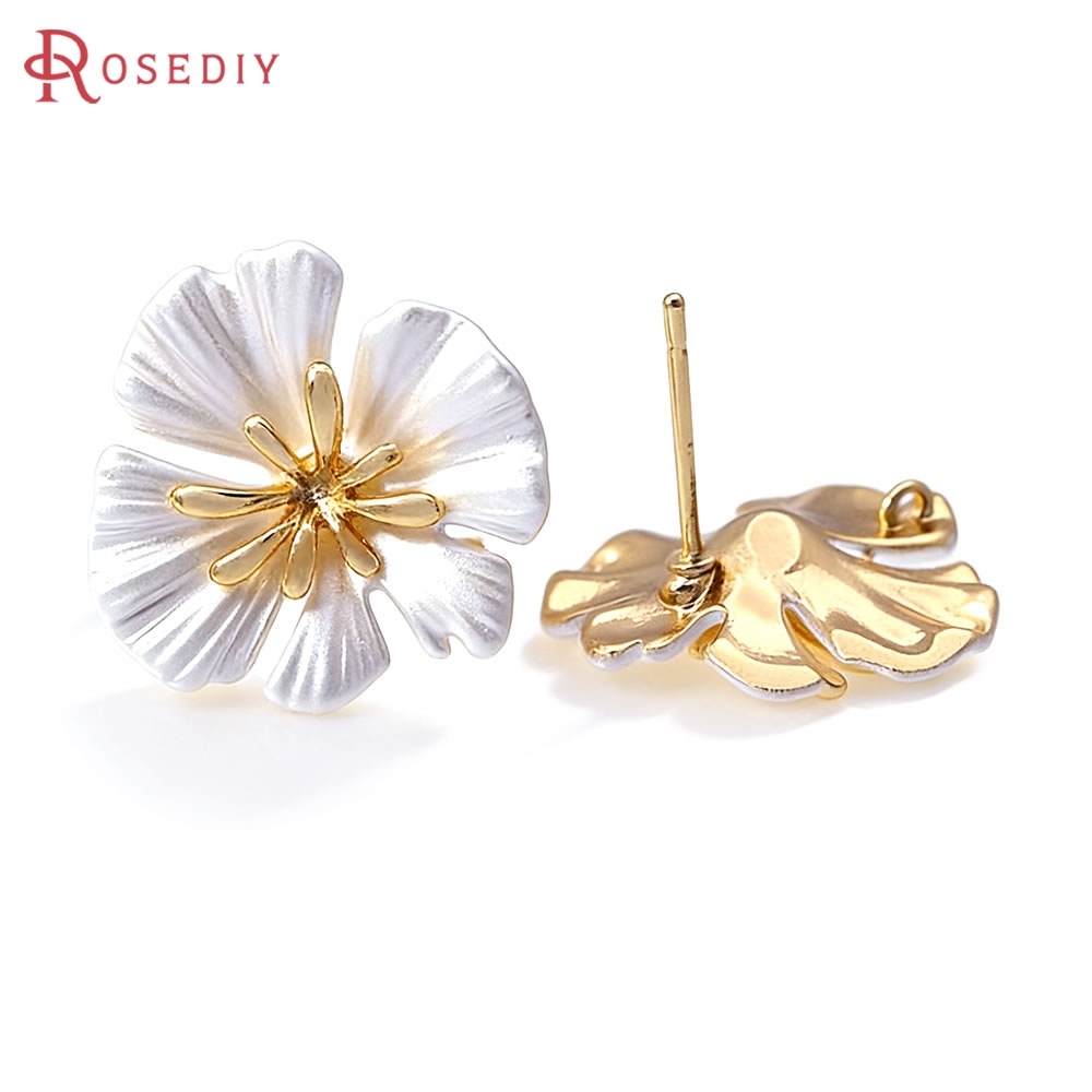 Jewelry Making Metals - 18K ゴールドカラー真鍮フラワースタッドイヤリングピンイヤリング高品質女性のイヤリング Diy ジュエリーアクセサリー作り