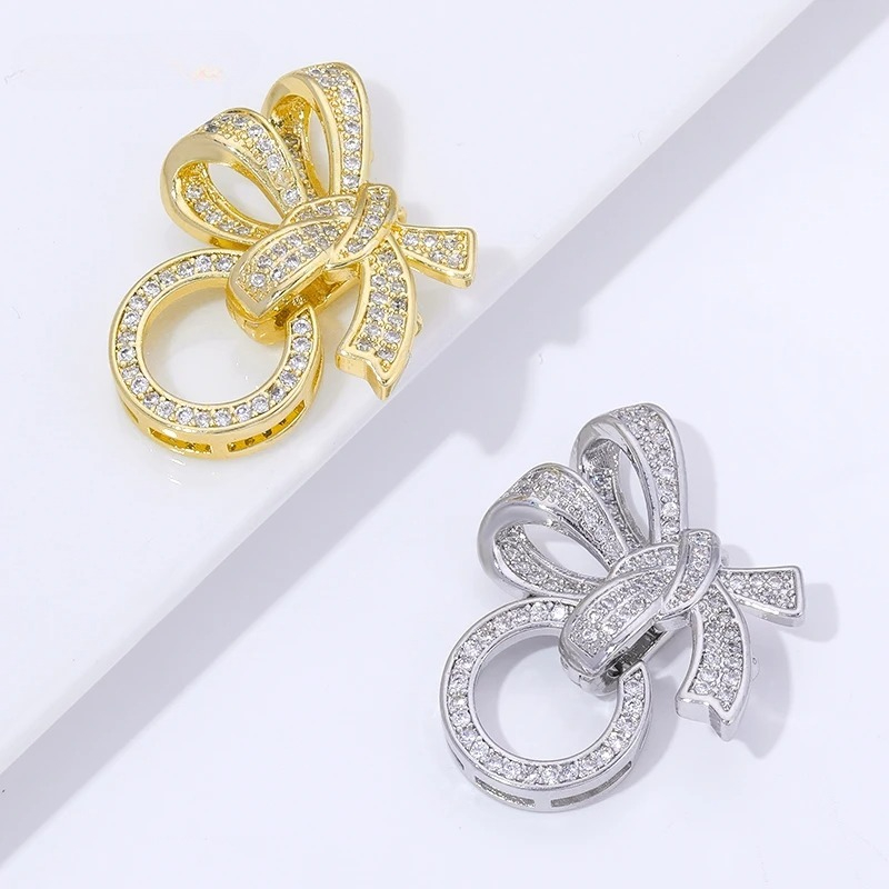 Jewelry Making Equipment - 18K ゴールドメッキパールクラスプコネクタ象嵌ジルコン 3 リングバタフライジュエリーロッククラスプブレスレット DIY ジュエリーフィッティング用