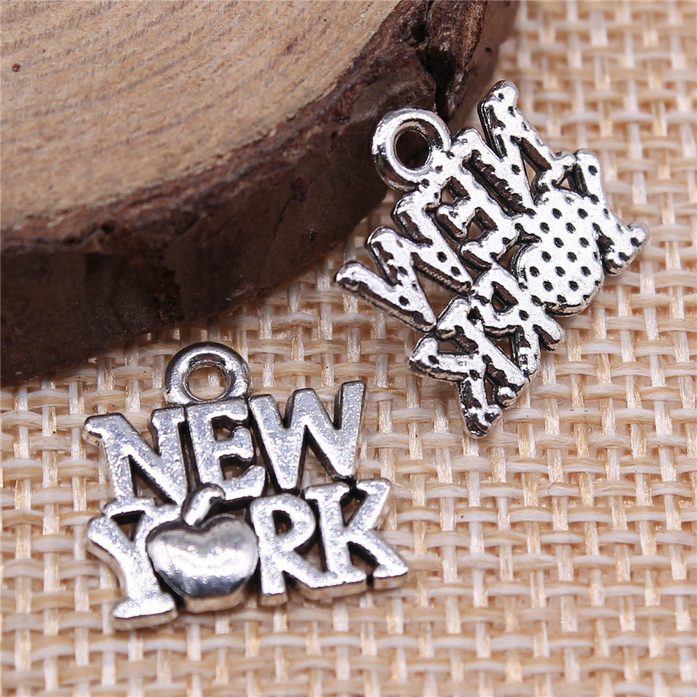Jewelry Making York - 40個 15x14mm(0.59x0.55インチ) アンティークシルバーカラー ニューヨークチャーム ヴィンテージジュエリーメイキング用