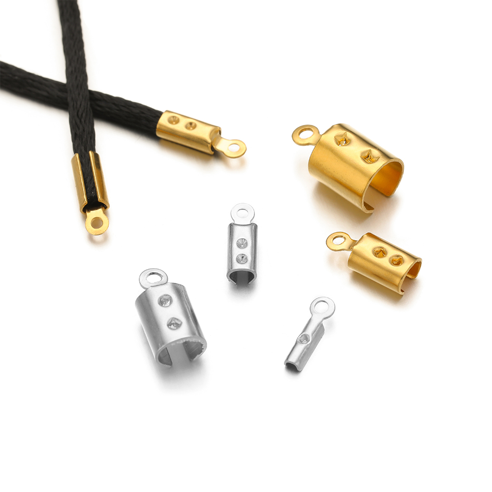 Jewelry Making Metals - 50 個のステンレス鋼高品質圧着エンドビーズキャップレザーコードクリップ DIY ジュエリー作成ネックレスコネクタ用品