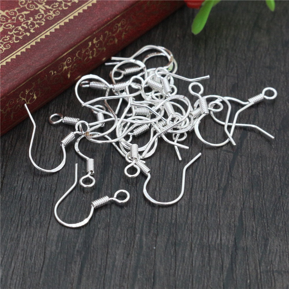 Jewelry Making Metals - 50個16mm 925スターリングシルバーメッキファインドイヤリングフック留め金アクセサリーDIYジュエリー作り卸売ジュエリー