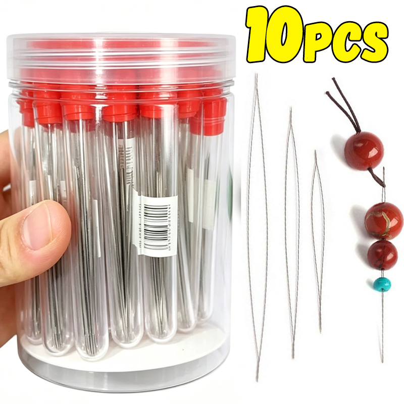 Jewelry Making Equipment - 1-10個入りビーズニードル、シードビーズニードル、大きな目穴付きDIYビーズ用折りたたみ式ビーズピン、ジュエリー製作ツール用オープンニードル