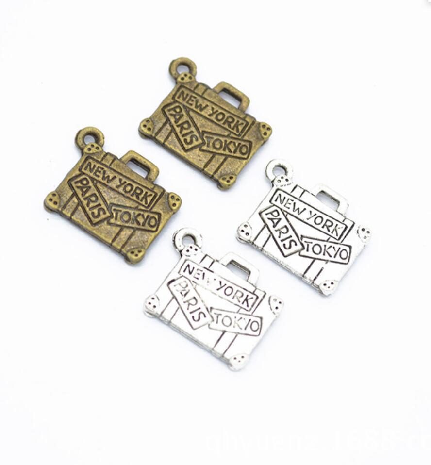 Jewelry Making York - 150 個チャームトラベルバッグニューヨークパリ東京 17 × 13 ミリメートルチベットシルバーカラーペンダントアンティークジュエリー作成