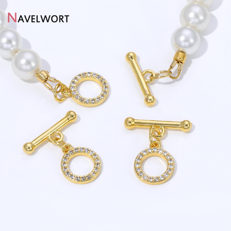 Toggle Clasp Gold - 18K金メッキ真鍮製ジルコン象嵌OTクラスプコネクター、トグルクラスプ、DIYジュエリー製作、ネックレス、ブレスレット、アクセサリー用