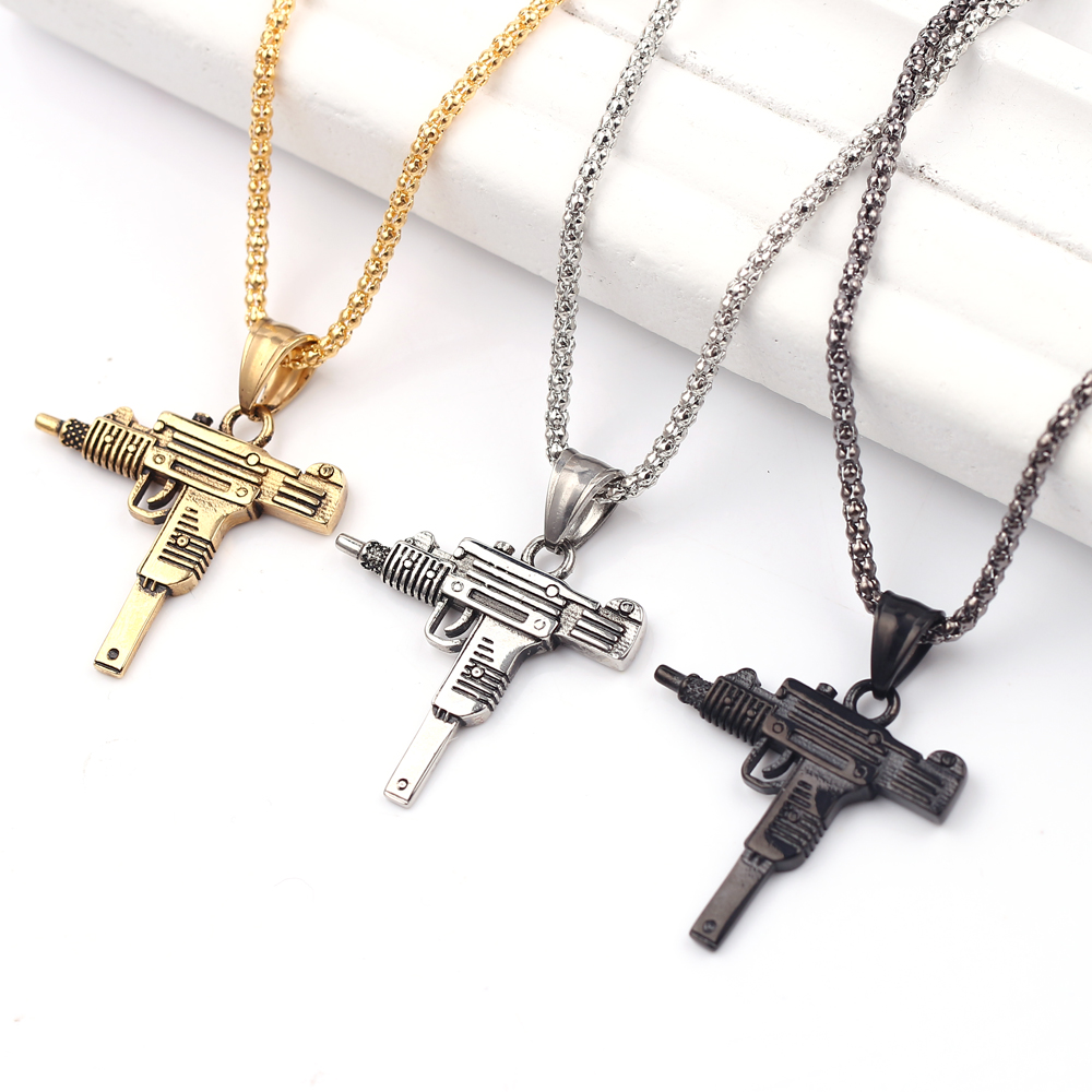 パンク・ウジ・ピストル・マシンガン・ネックレス・ペンダント  - Jewelry Making Equipment のレビューと価格