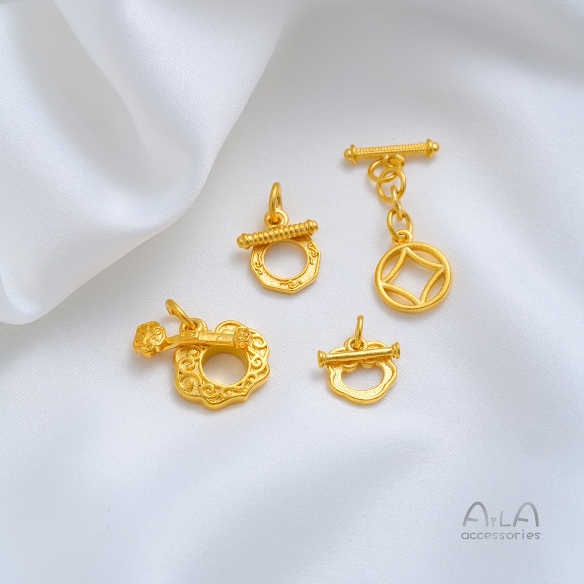 真鍮製24K金メッキ如意雲紋コイン狐龍鳳凰花OTトグルクラス - Toggle Clasp Gold のレビューと価格