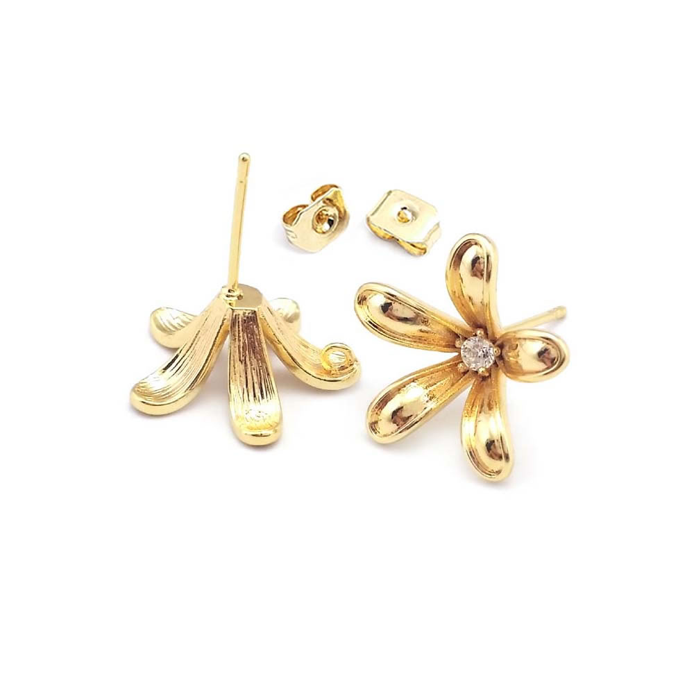 18K ゴールドカラー真鍮フラワースタッドイヤリングピンイヤ - Jewelry Making Metals のレビューと価格