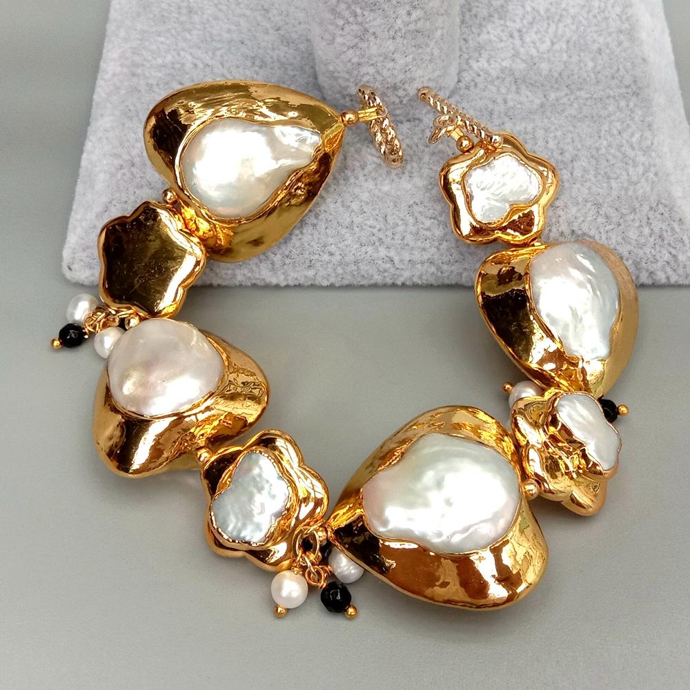 YYGEM 天然ハートと花の形のホワイトケシパール、ゴールド - Toggle Clasp Gold のレビューと価格