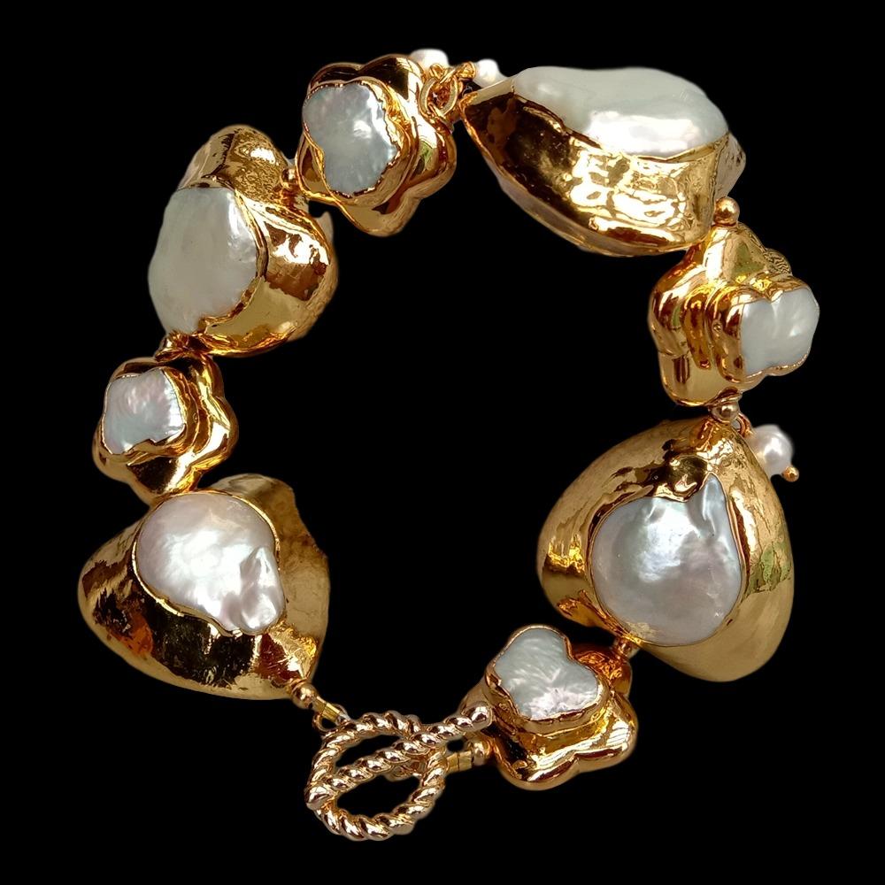 YYGEM 天然ハートと花の形のホワイトケシパール、ゴールド - Toggle Clasp Gold のレビューと価格