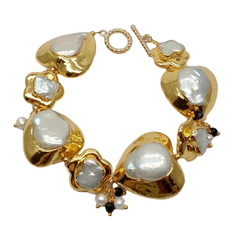 YYGEM 天然ハートと花の形のホワイトケシパール、ゴールド - Toggle Clasp Gold のレビューと価格