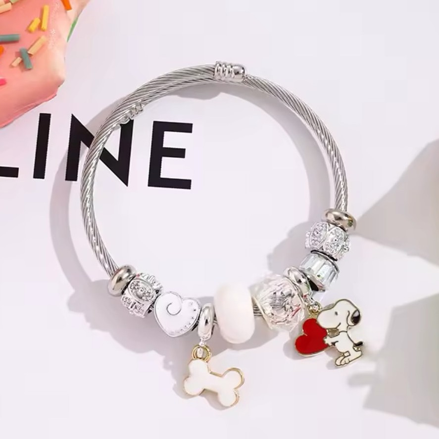 かわいい漫画スヌーピーボーンハートビーズブレスレットジュエリ - Jewelry Making Metals のレビューと価格