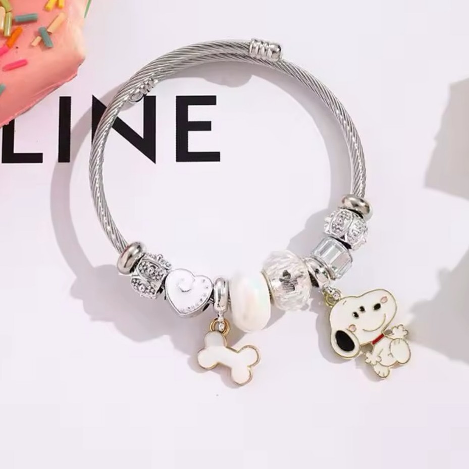 かわいい漫画スヌーピーボーンハートビーズブレスレットジュエリ - Jewelry Making Metals のレビューと価格